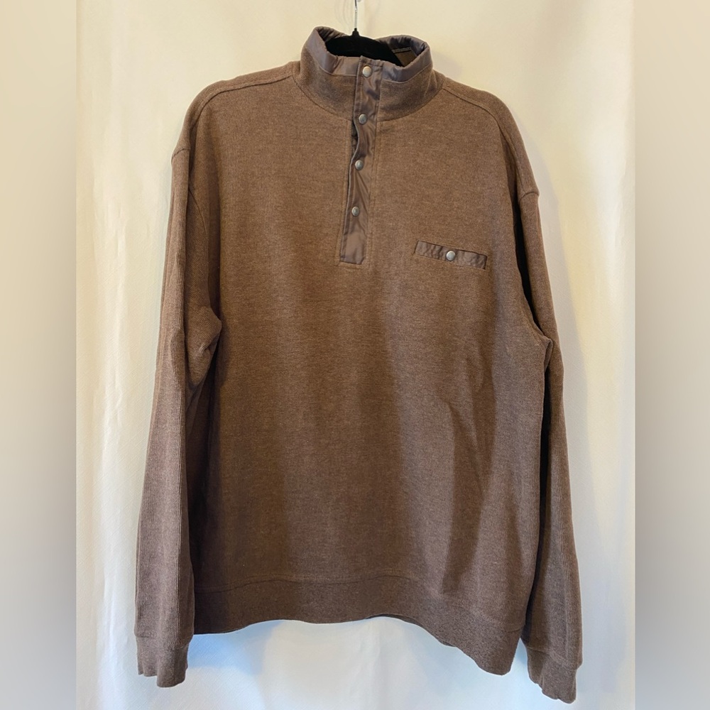 Viyella Mens Brown High Collar Snap Button Placket Sweatshirt XL Elevated Basic